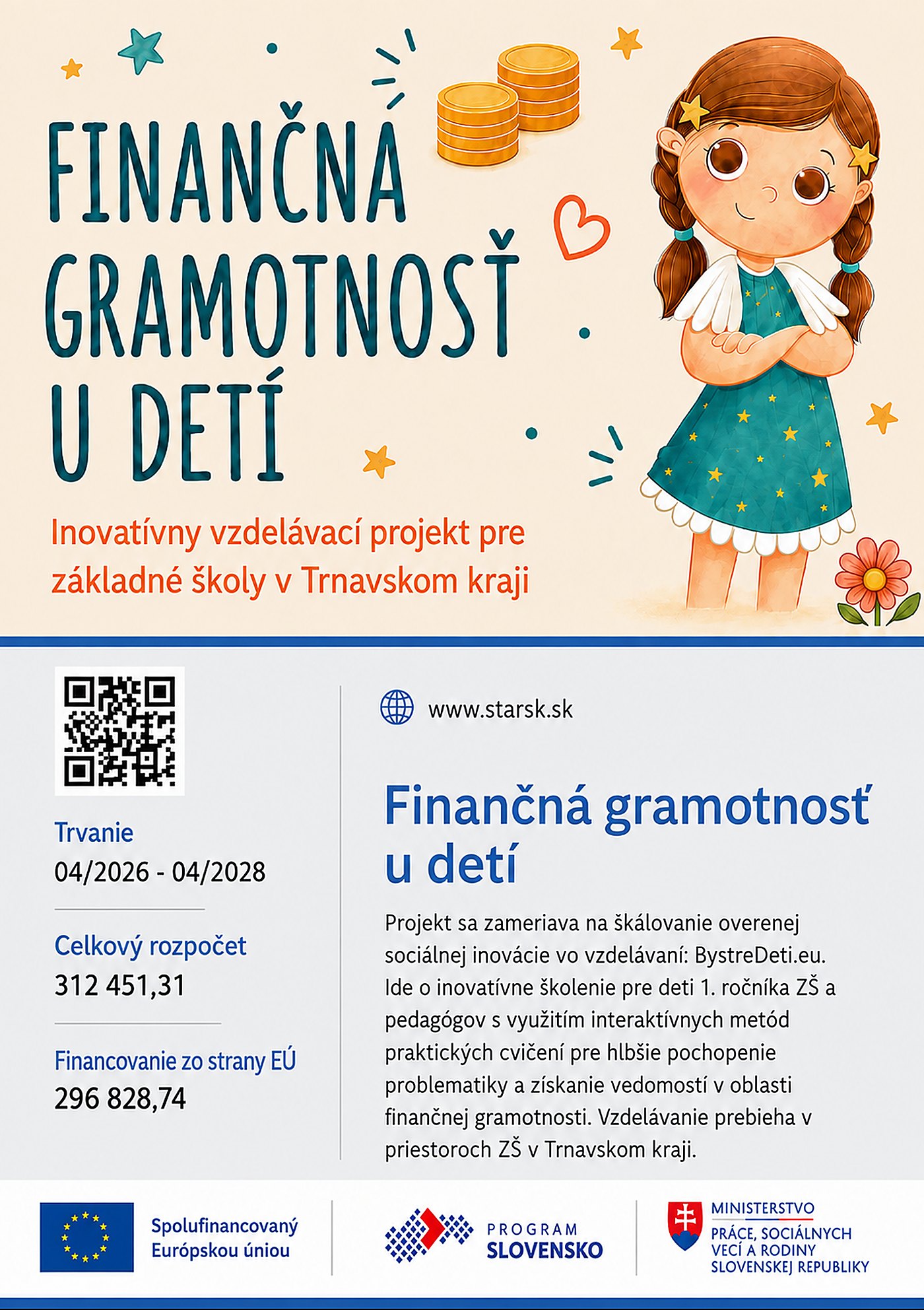 Leták projektu Finančná gramotnosť u detí